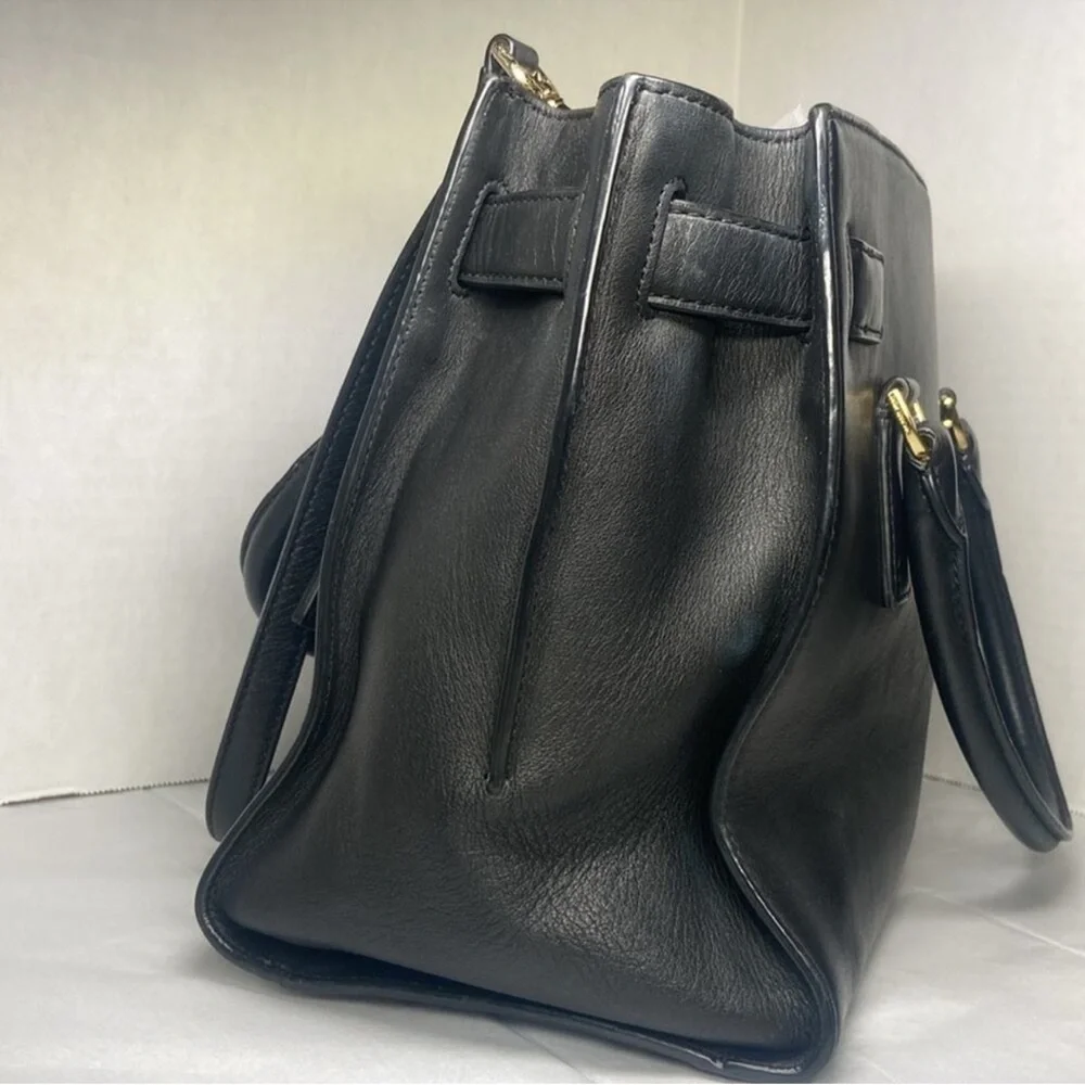 Michael Kors Black Leather Satchel with Gold Hardware